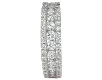 18K WHITE GOLD TRIPLE ROW ROUND DIAMOND CENTER AND PAVE DIAMOND EDGE BAND