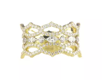 18K YELLOW GOLD FANCY CROWN DESIGN DIAMOND BAND